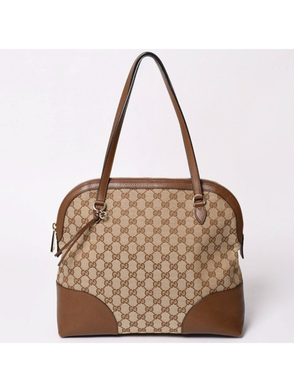 Gucci GG Canvas Tote Bag Brown Silver